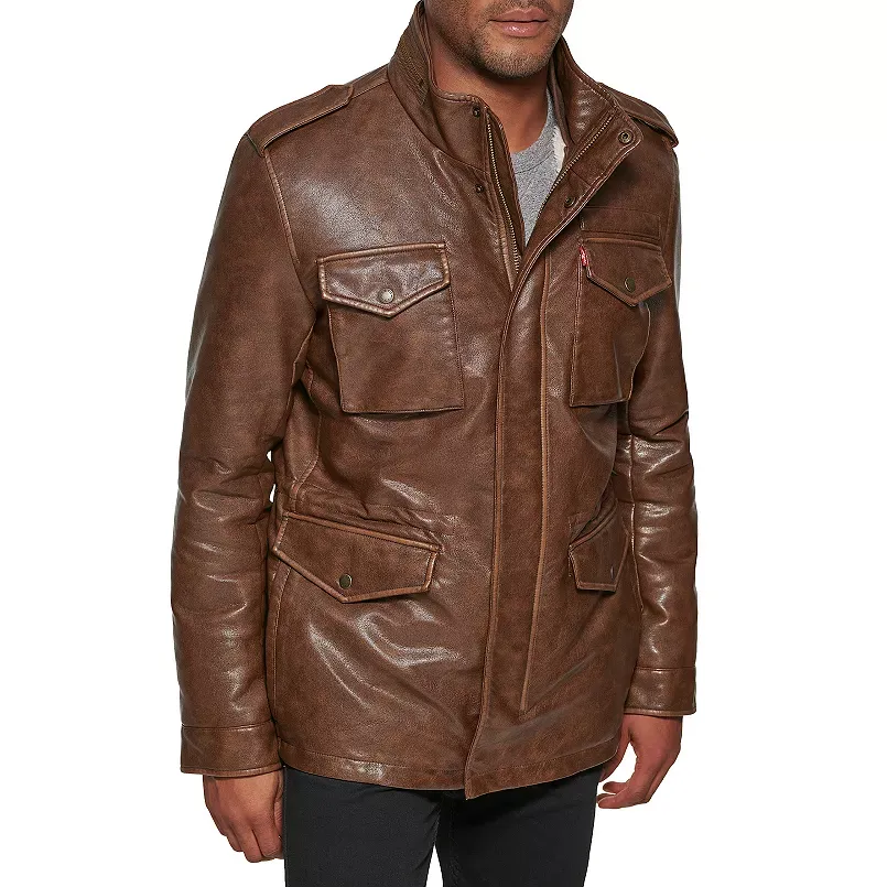 Men's Levi's® Faux-Leather Sherpa-Lined Military Bomber Jacket