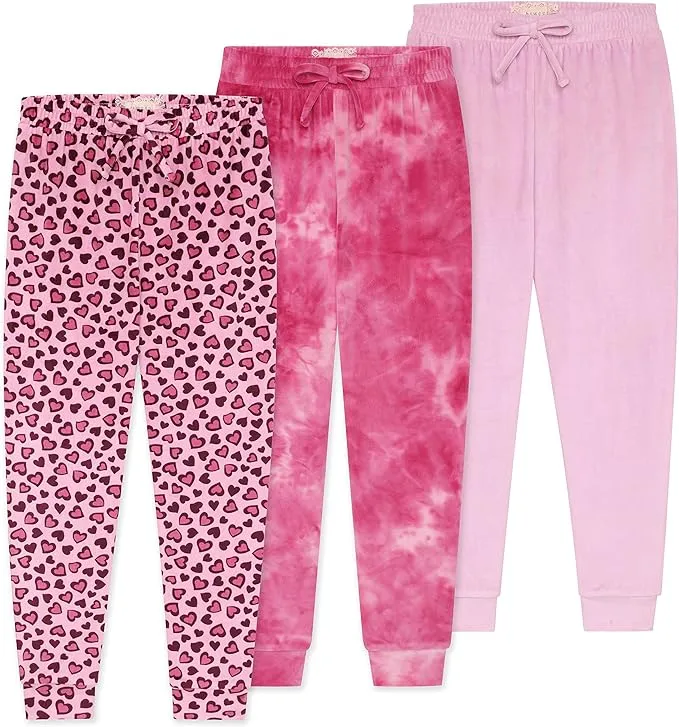 BTween Girl's 3-Pack Velour Jogger Pant Set - Solid, Tie Dye or Camo Sweatpants for Girls