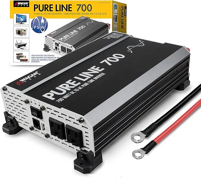 Wagan EL3804 Pure Line Inverter 1000 Watt DC 12V to 110V AC Car Pure Sine Wave Power Inverter for Home RV Camping Van Life Off Grid ETL Certified