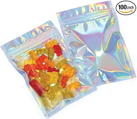 Mylar Bags with Ziplock 4 x 6" | 100 Bags | Rainbow Holographic | Sealable Heat Seal Bags for Candy and Food Packaging, Medications and Vitamins | For Liquid and Solids (4" x 6")