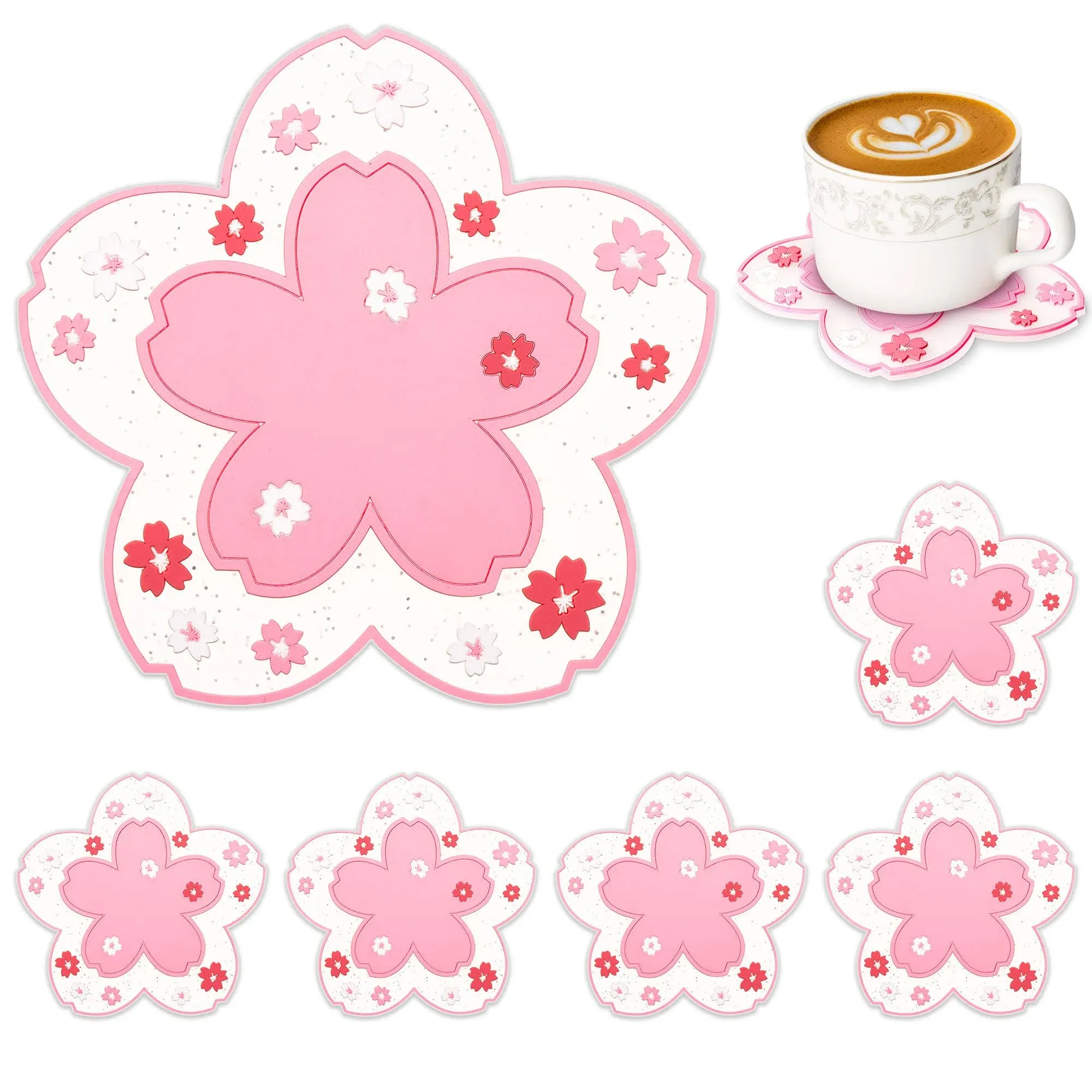 Conisy Flower Coasters for Drinks,6 Pcs Cute Non-Slip Washable Reusable Heat Res