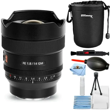 Sony FE 14mm f/1.8 GM Prime Lens, Bundle with Soft Lens Case, Lens Cleaner, Cleaning Kit, Universal Lens Cap Tether