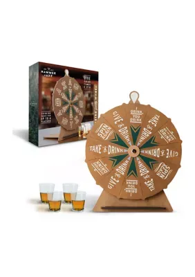 Hammer And Axe Vintage Drinking Wheel Game With 4 Shot Glasses