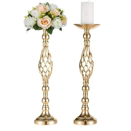 2 Pcs Versatile Metal Flower Arrangement &amp; Candle Holder Stand Set for Weddin...