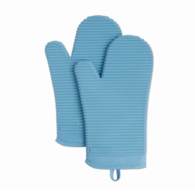 KitchenAid Ribbed Soft Silicone Oven Mitt Set of 2 - Blue Velvet