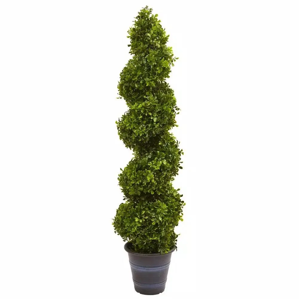 Nearly Natural Boxwood Spiral Topiary with Planter (Indoor/Outdoor)