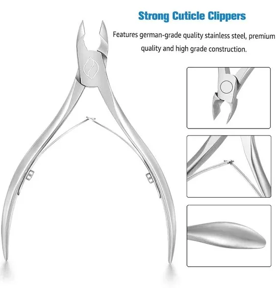 FERYES Cuticle Clippers 1/2 Jaw - Professional Cuticle Cutter Nail Cuticle Remover Tool, Nail Skin Clipper Hangnail Trimmer - Silver