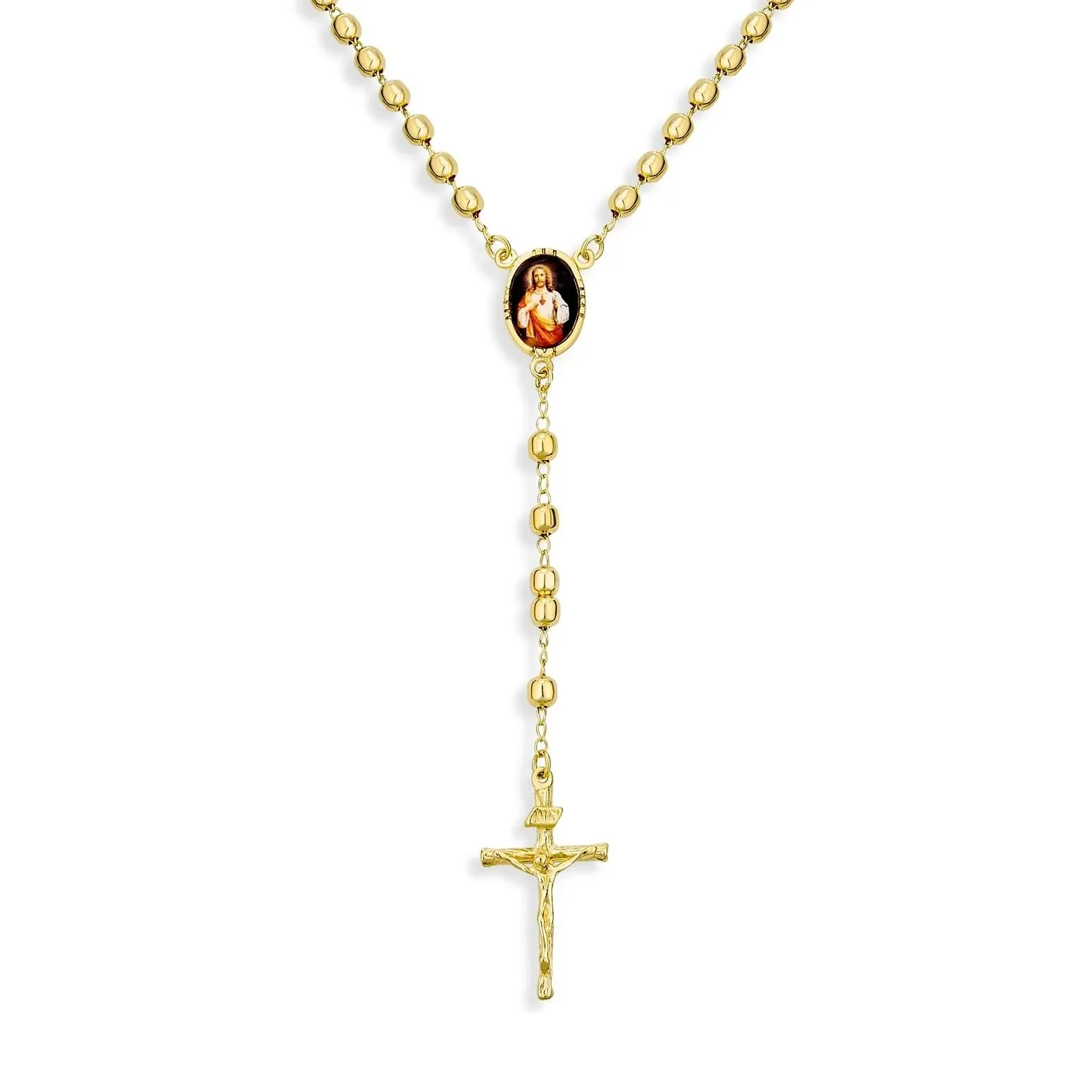 Traditional Religious Cross Jesus Virgin Mary Rosary Bead Gold Plated  Necklace