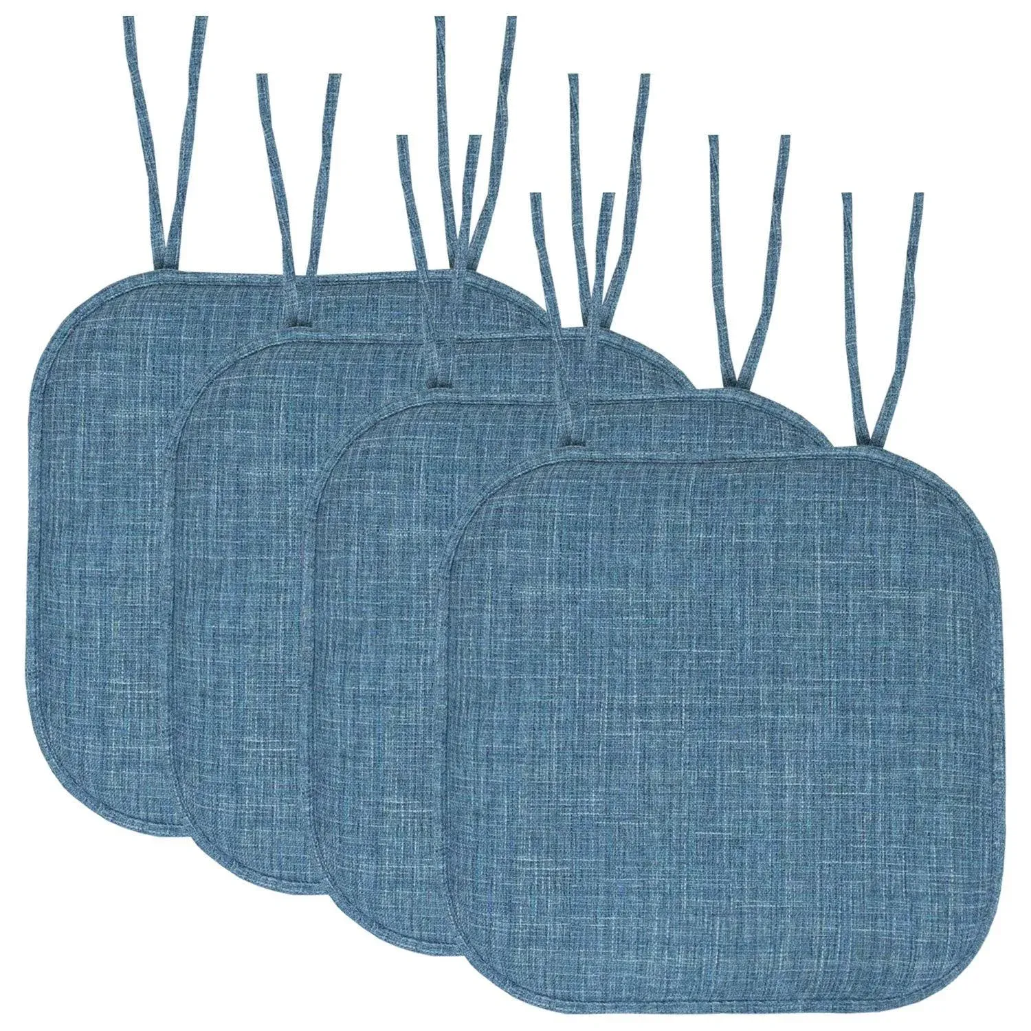 Aria Memory Foam Non-Slip Chair Cushion Pad with Ties, Blue, 4 Pack