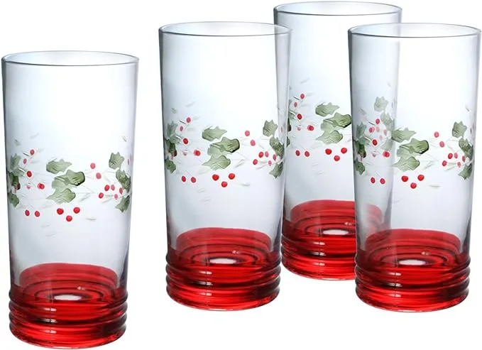 Pfaltzgraff Winterberry Cooler Glasses 20 oz Glass, Multicolor Holiday