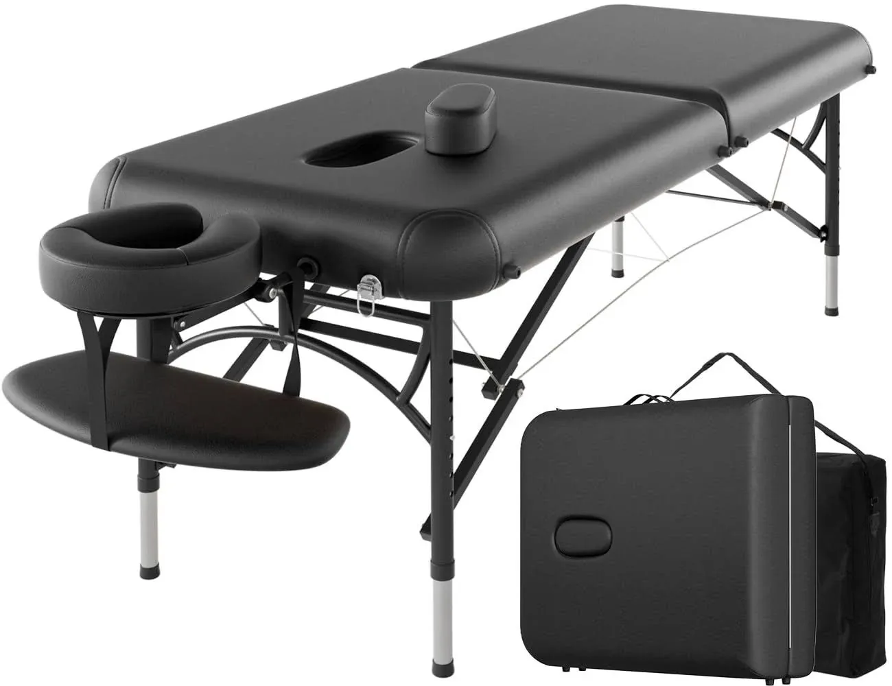 Cloris 84" Professional Massage Table Portable 2 Folding Lightweight Facial Solon Spa Tattoo Bed Height Adjustable with Carrying Bag & Aluminium Leg