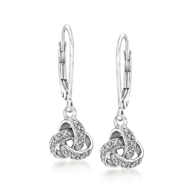 Ross-Simons Diamond-Accented Love Knot Drop Earrings in Sterling Silver