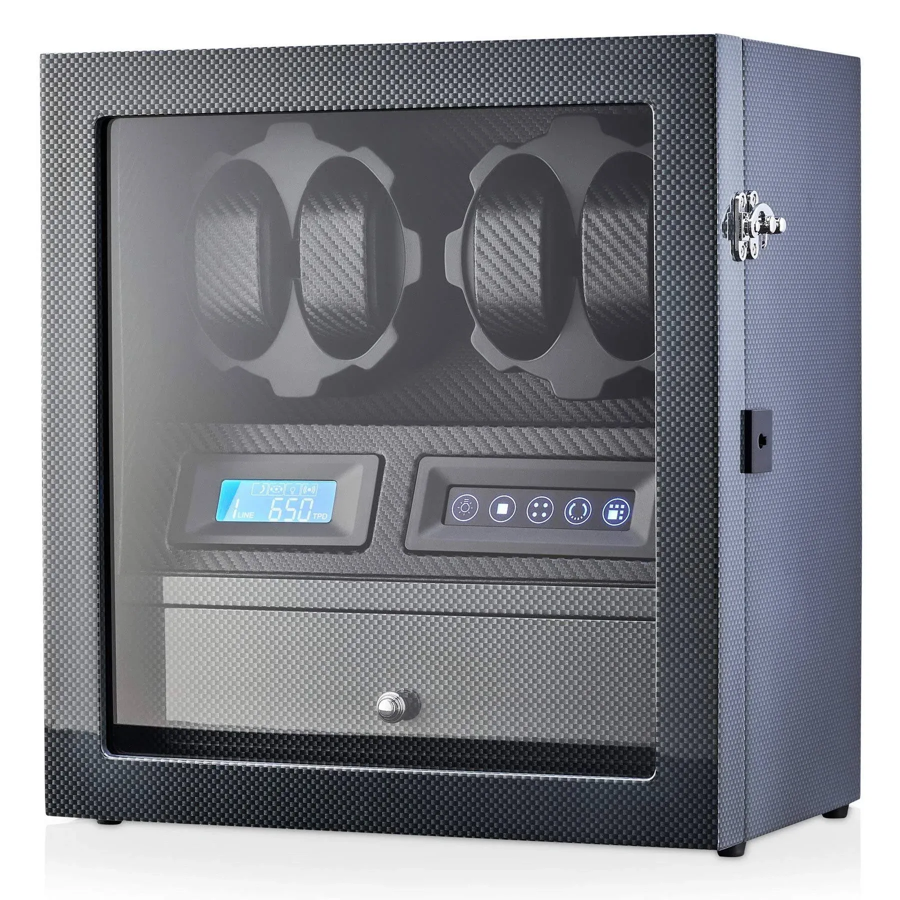 4 Watch Winder with 5 Watch Storage Space, LCD Display, Touch Control and Interior Light