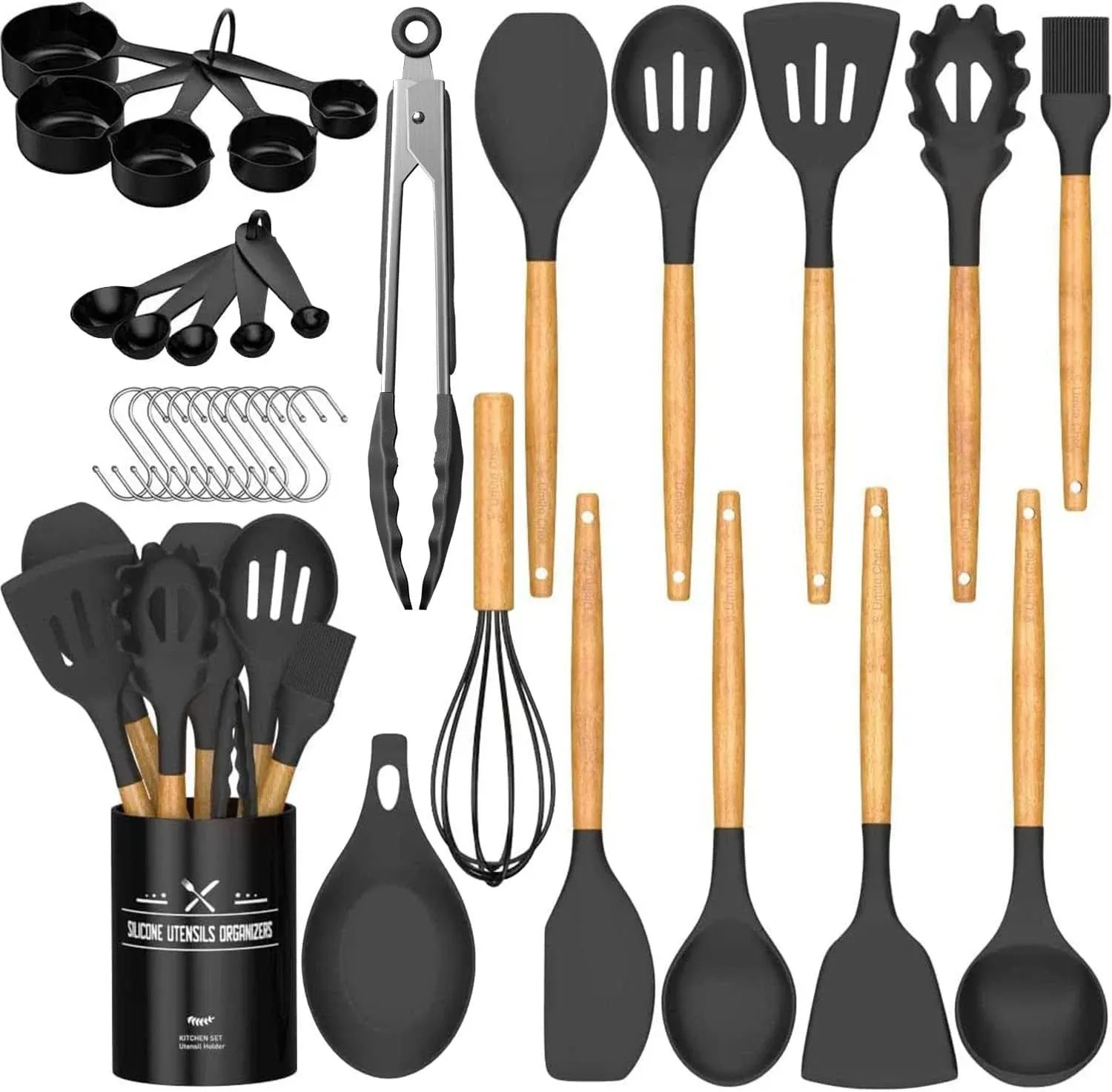 33 Pcs Silicone Cooking Utensils Set, Non-Stick, Heat Resistance (Black)