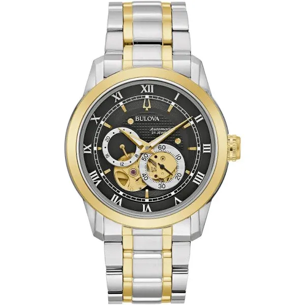 Bulova Men's Classic Sutton 4-Hand Automatic Two Tone Stainless Steel Watch, Heartbeat Skeleton, 42mm Dial Style: 98A311