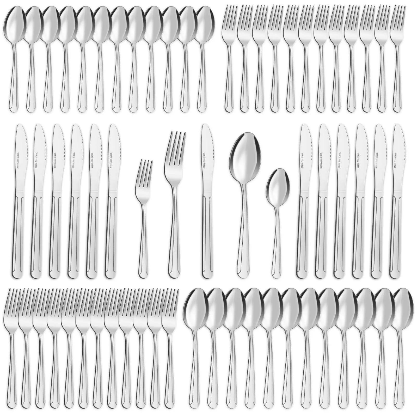 Bestdin Silverware Set for 12, 60 Pieces Stainless Steel Flatware Set, Include ...