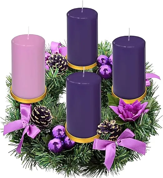 Elite Holiday Products Purple Ribbon Advent Wreath Ring Candle Holder