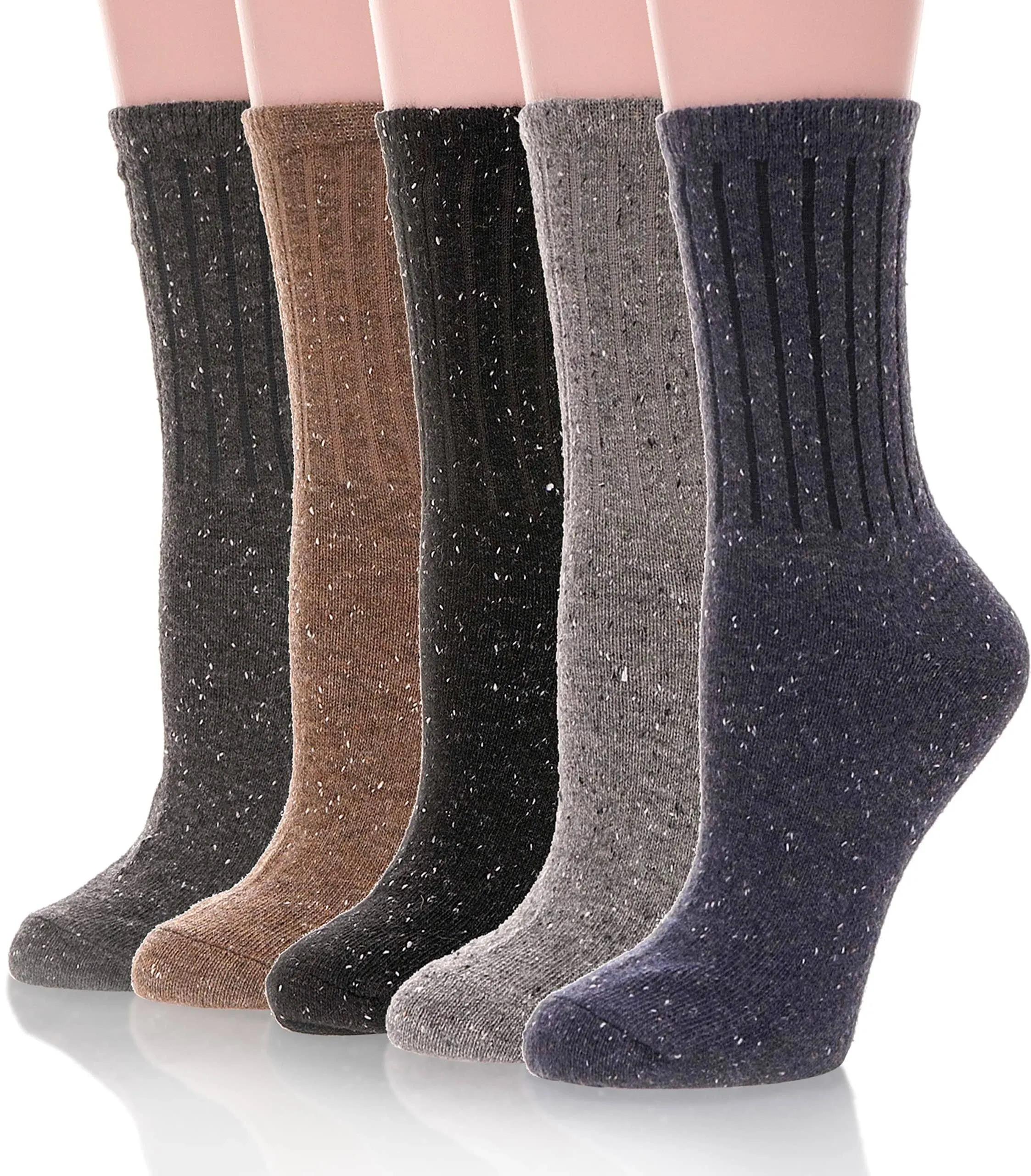 EBMORE 5 Pairs Merino Wool Socks for Women Thermal Warm Thick Winter Hiking Knit Cozy Crew Duty Work Soft Socks for Ladies