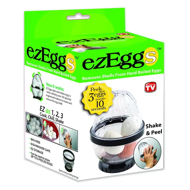 ezEggs - Hard Boiled Egg Peeler 3 Egg Peeler - As Seen On TV NIB