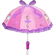 Kidorable Pink Ballerina Umbrella for Girls w/Fun Ballet Dancers, Pop-Out Ribbon, Pointe Shoe Handle