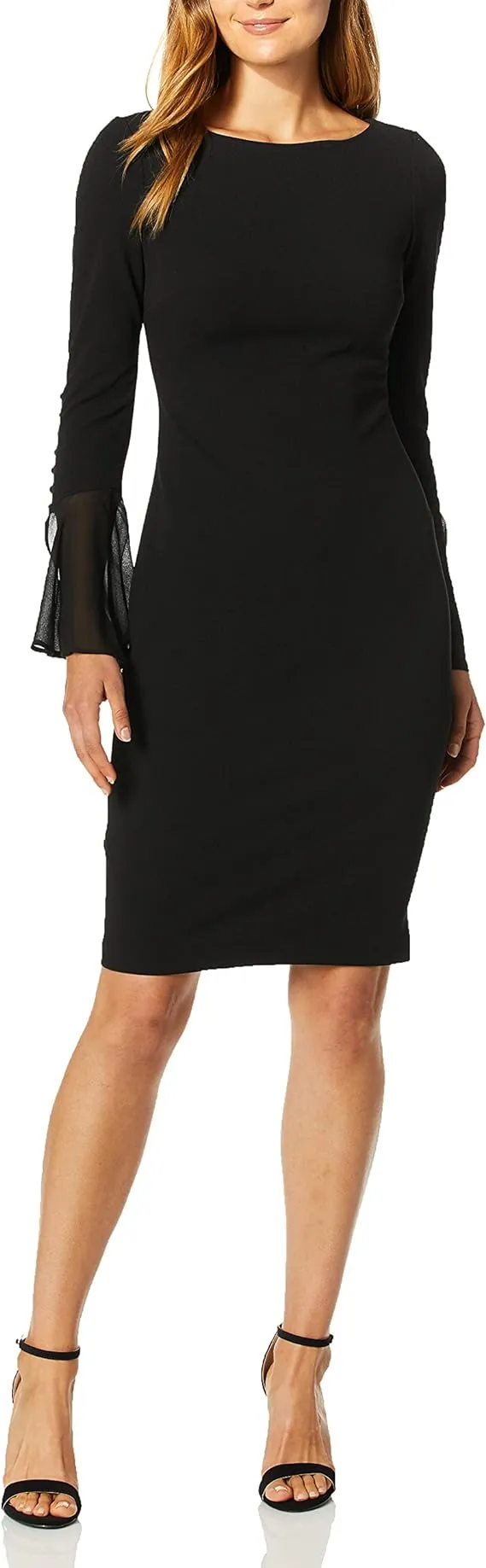 Calvin Klein Women's Chiffon Bell Sleeve Sheath Dress - Black - 14