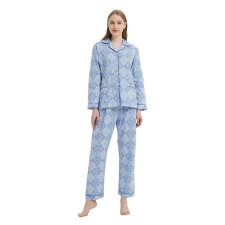 GLOBAL Womens 100% Cotton Pajamas Set Womens PJs Drawstring Sleepwear for Women