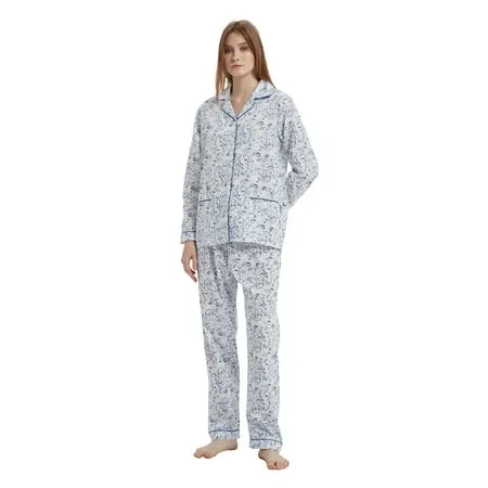 GLOBAL Womens 100% Cotton Pajamas Set Womens PJs Drawstring Sleepwear for Women