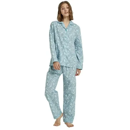 GLOBAL Womens 100% Cotton Pajamas Set Womens PJs Drawstring Sleepwear for Women