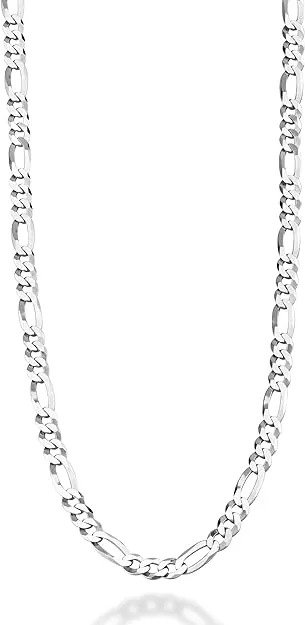 Miabella 925 Sterling Silver Italian 5mm Diamond-Cut Figaro Link Chain Necklace for Women Men