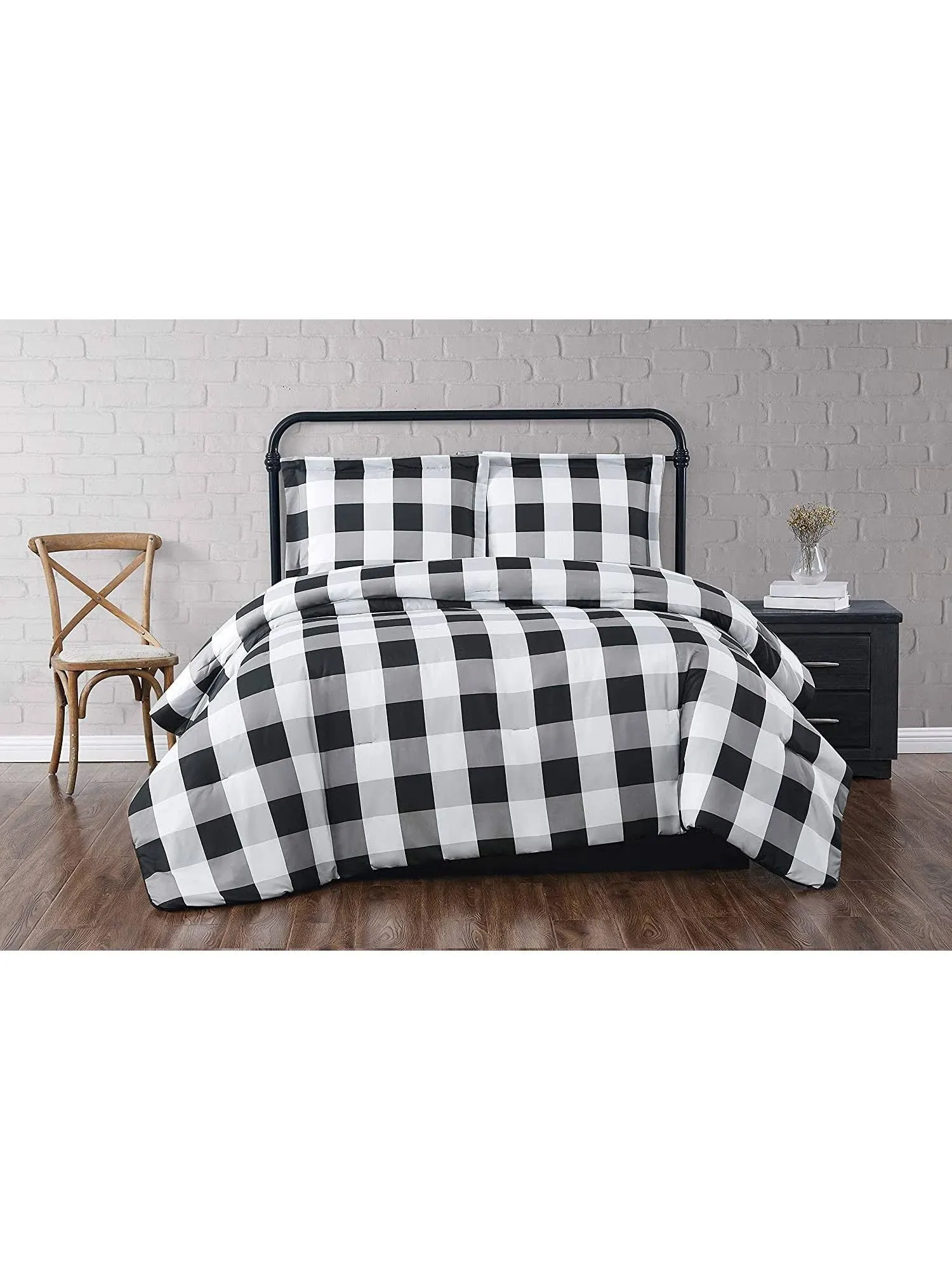 Everyday Buffalo Plaid Twin Xl Comforter Set Bedding In Black And White