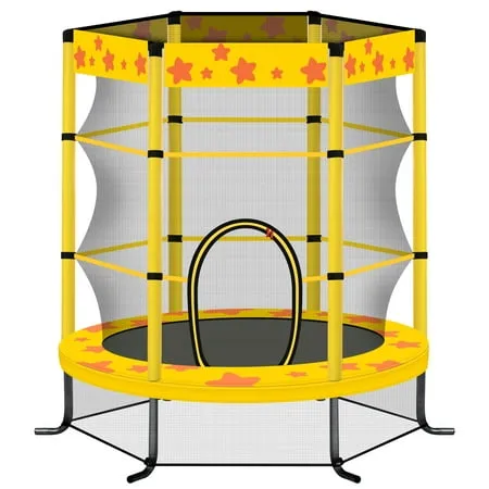 iRerts 55 Trampoline for Kids 4.5FT Kids Trampoline with Enclosure Net Indoor Outdoor Toddler Trampoline with Safety Pad Recreational Trampolines Birthday Gifts for Children Boy Girl Yellow