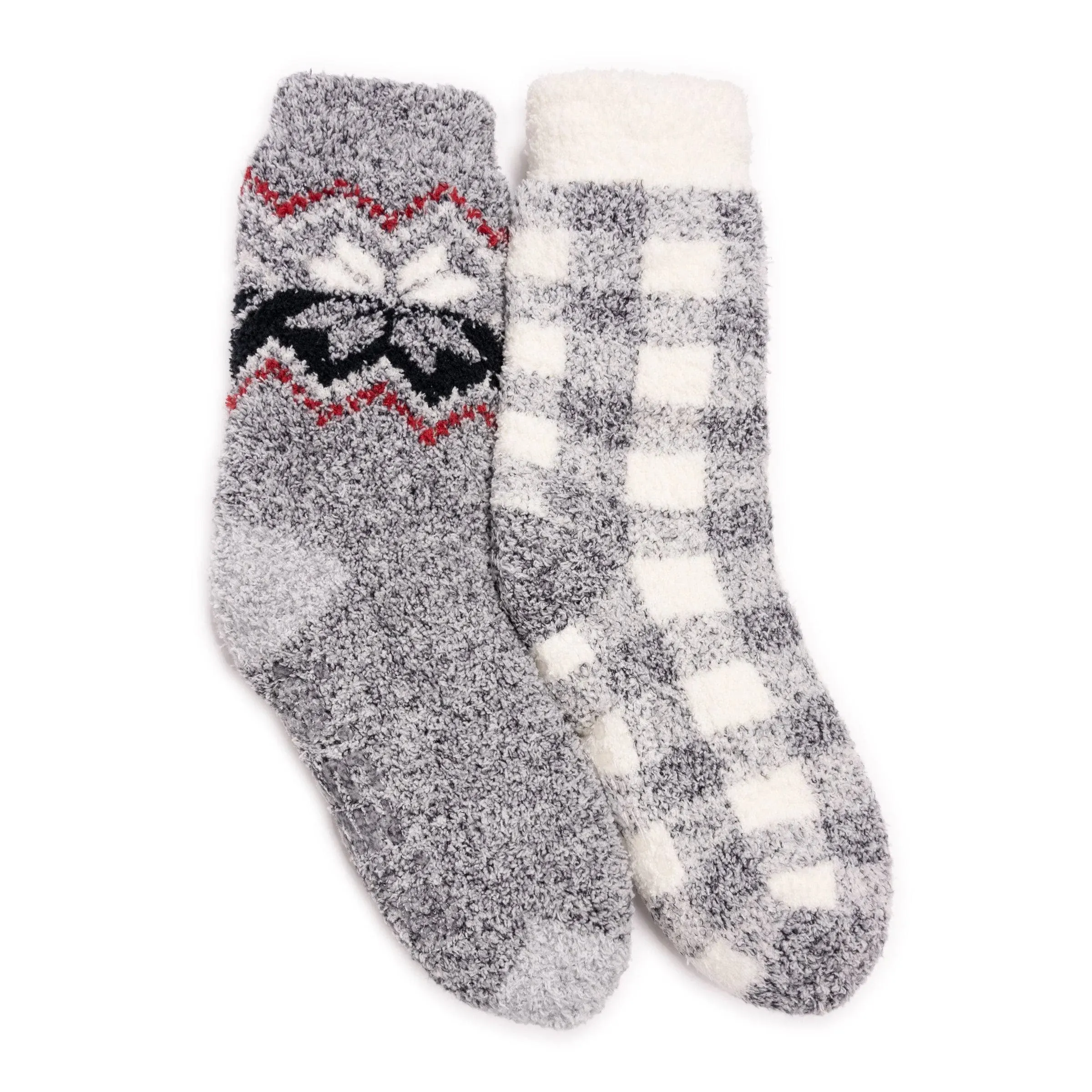 Muk Luks Women's 2 Pack Cozy Cabin Socks, Ebony/Ivory, S/M (5-7)