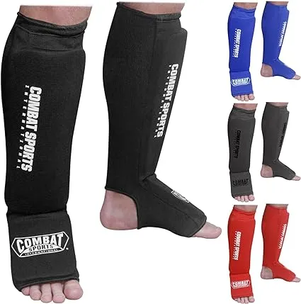 Combat Sports Washable MMA Elastic Cloth Shin & Instep Padded Guards Large Black