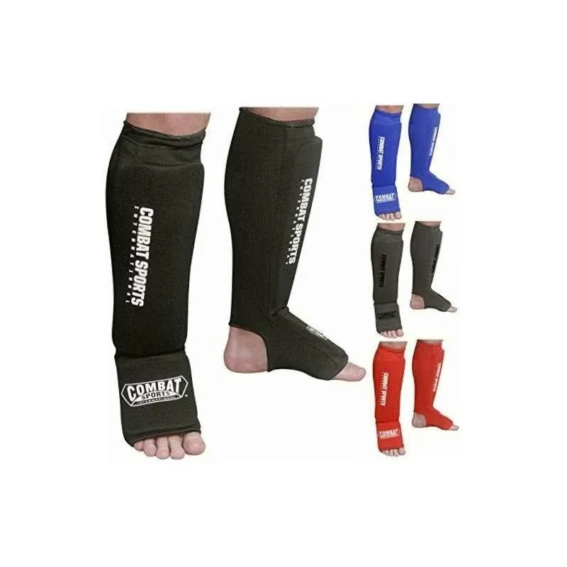 Combat Sports Washable MMA Elastic Cloth Shin & Instep Padded Guards Large Red