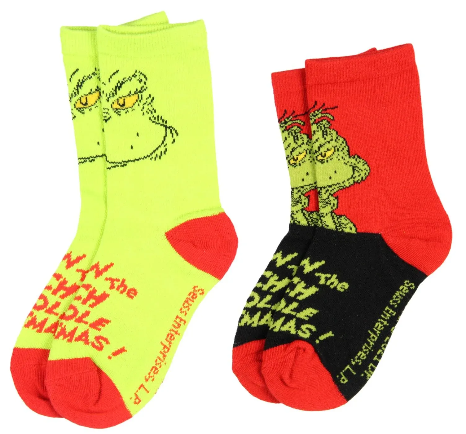 Dr. Seuss The Grinch 2-Pairs Athletic Crew Socks