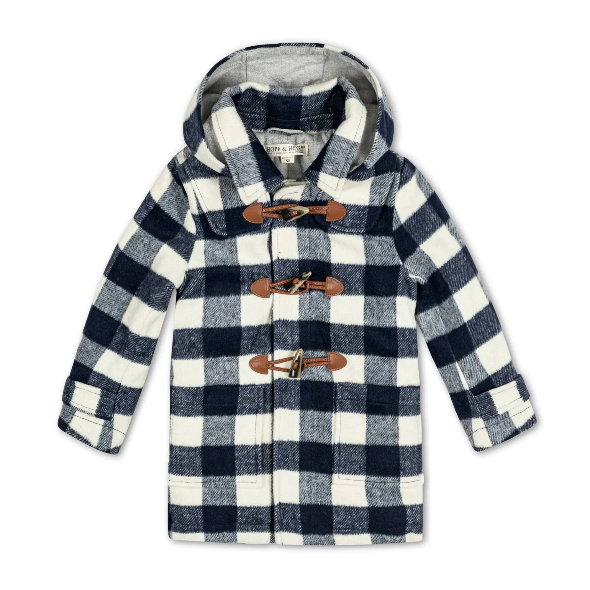 Hope & Henry Toggle Duffle Coat Large / Navy and Ivory Buffalo Plaid