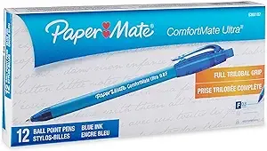 Paper Mate ComfortMate Retractable Ballpoint Pens, Fine Point, Blue, 12 Count