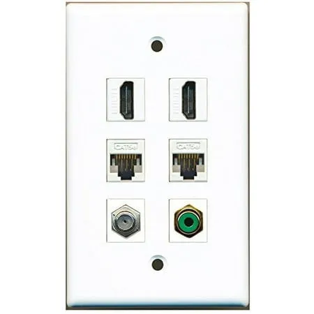 RiteAV - 2 HDMI 1 Port RCA Green 1 Port Coax Cable TV- F-Type 2 Port Cat5e Ethernet White Wall Plate