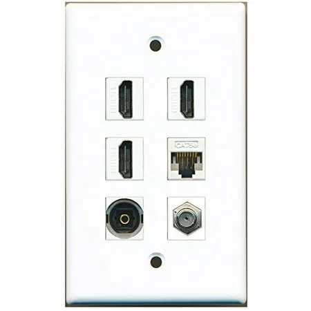 RiteAV - 3 HDMI 1 Port Coax Cable TV- F-Type 1 Port Toslink 1 Port Cat5e Ethernet Wall Plate - White