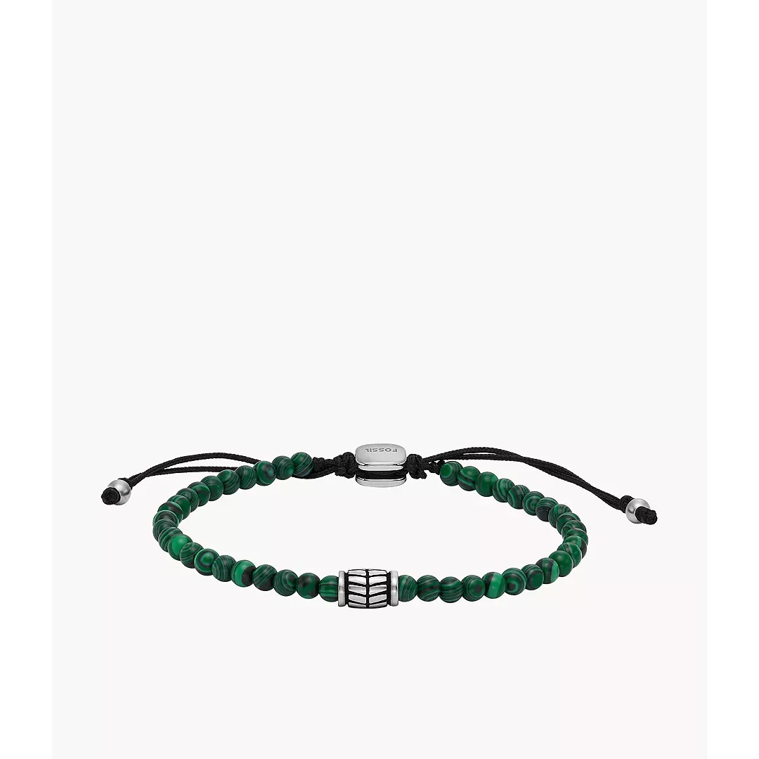 Fossil Men's Reconstituted Malachite Beaded Bracelet - Silver