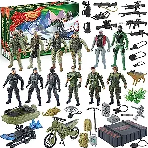 JOYIN 2024 Christmas Advent Calendar with Military Army Man,24 Days Countdown Calendar with Soldier Action Figures & Weapons, Christmas Army Toys for Boys Kids Party Favors, Classroom Prizes Xmas Gift