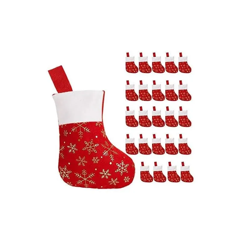 CCINEE 24pcs Christmas Stockings Decoration Snowflakes Stocking Red Fannel Faux ...