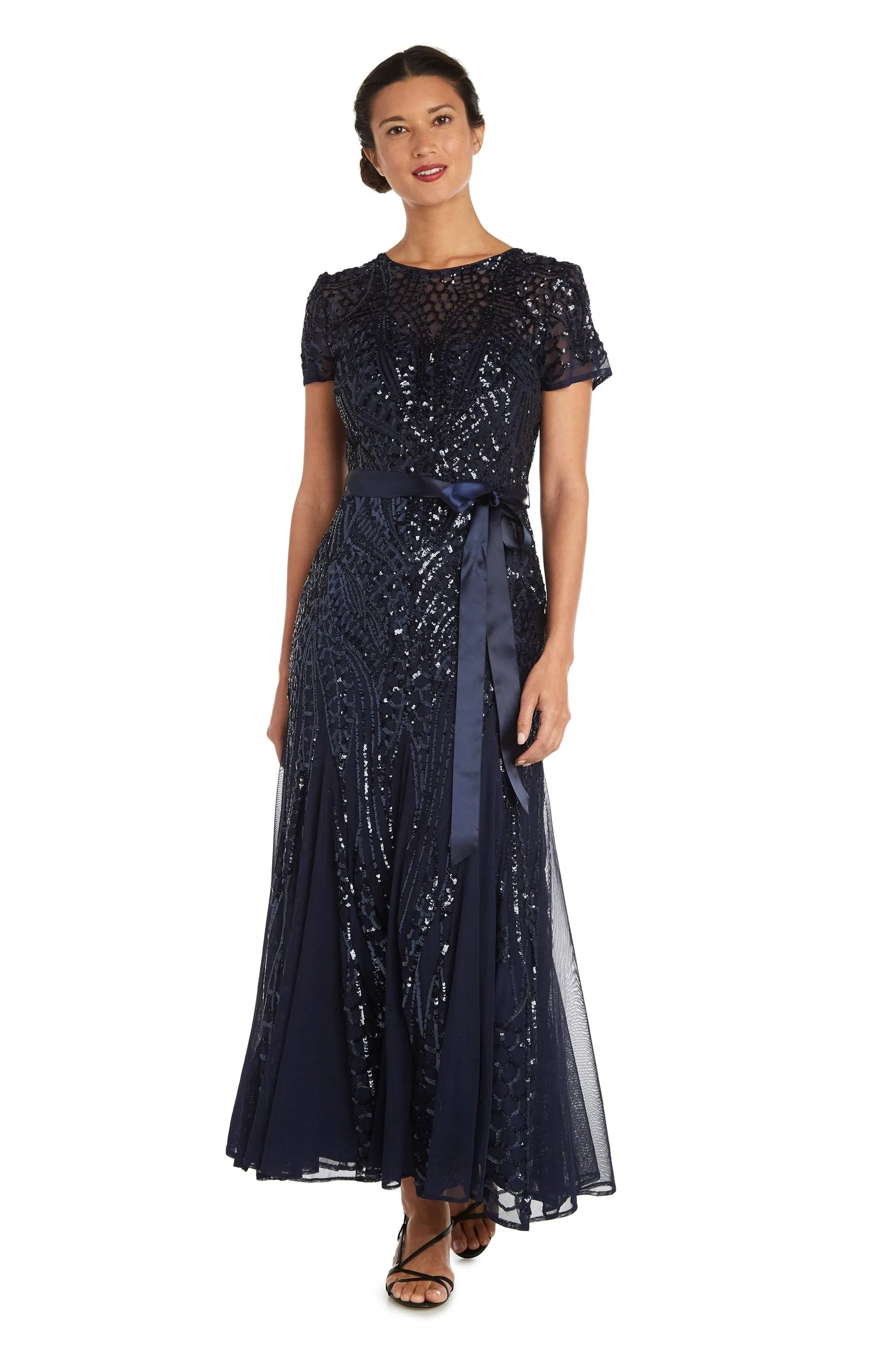 R&M Richards Womens Plus Formal Sequined Evening Dress