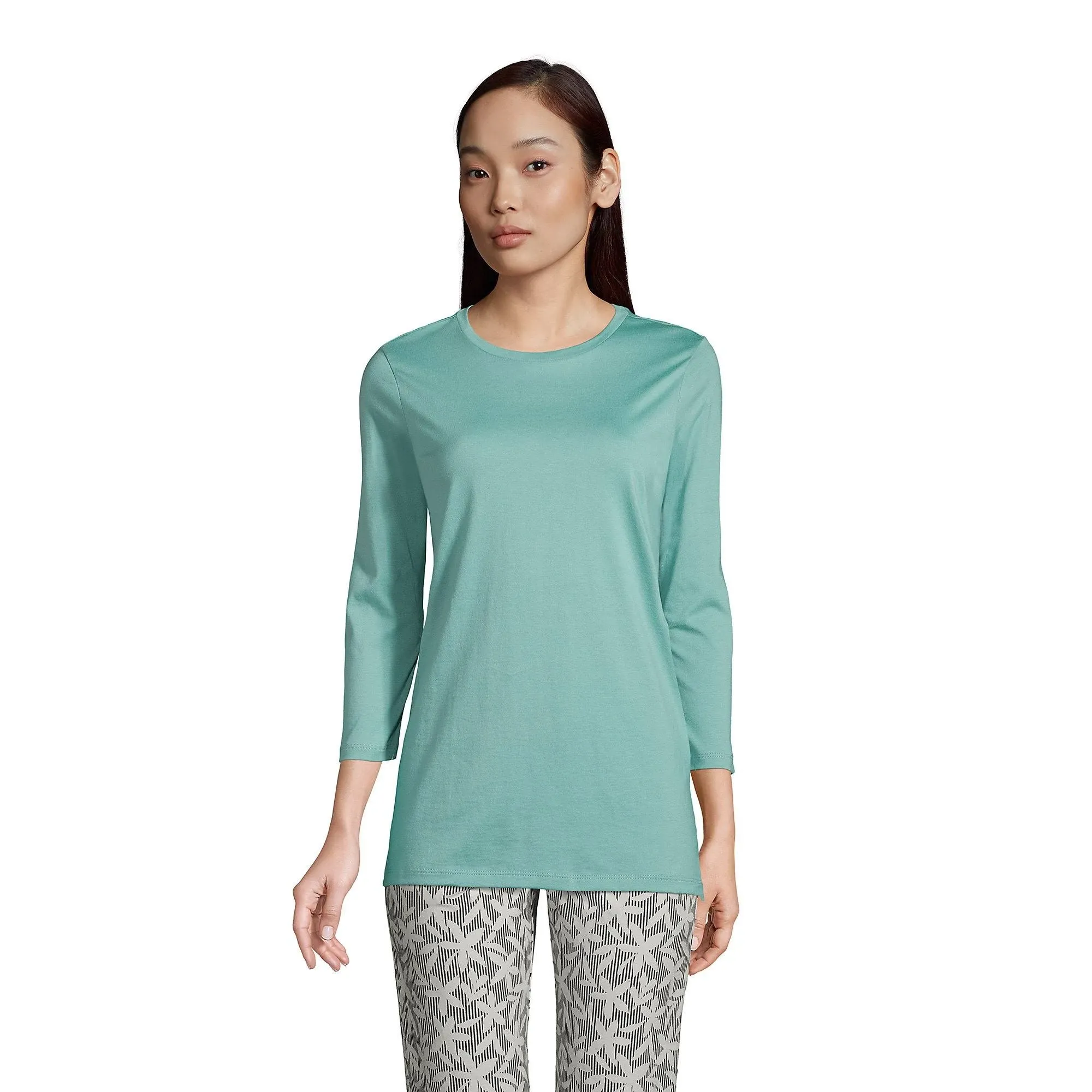 Lands' End Women's Petite 3/4 Sleeve Supima Cotton Crewneck Tunic