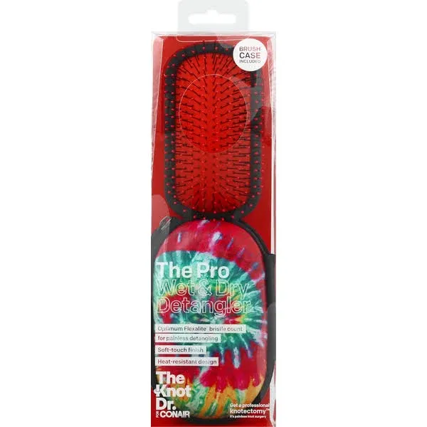 The Knot Dr. for Conair Hair Brush, Wet and Dry Detangler with Storage Case, Removes Knots and Tangles, For All Hair Types, Red Tie-Dye