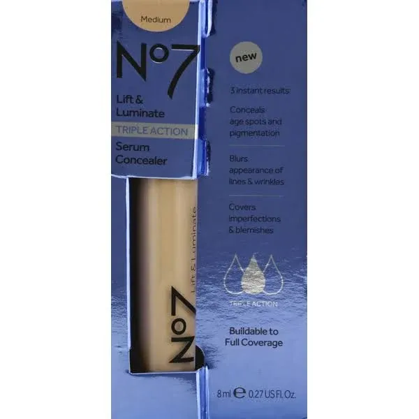 No7 Lift & Luminate Triple Action Serum Concealer - Light - Anti Aging Liquid Concealer Makeup for Blemishes & Dark Circles - Medium to Full Coverage Concealer for Face (8ml)No7 Lift & Luminate Triple Action Serum Concealer - Light - Anti Aging Liquid Co