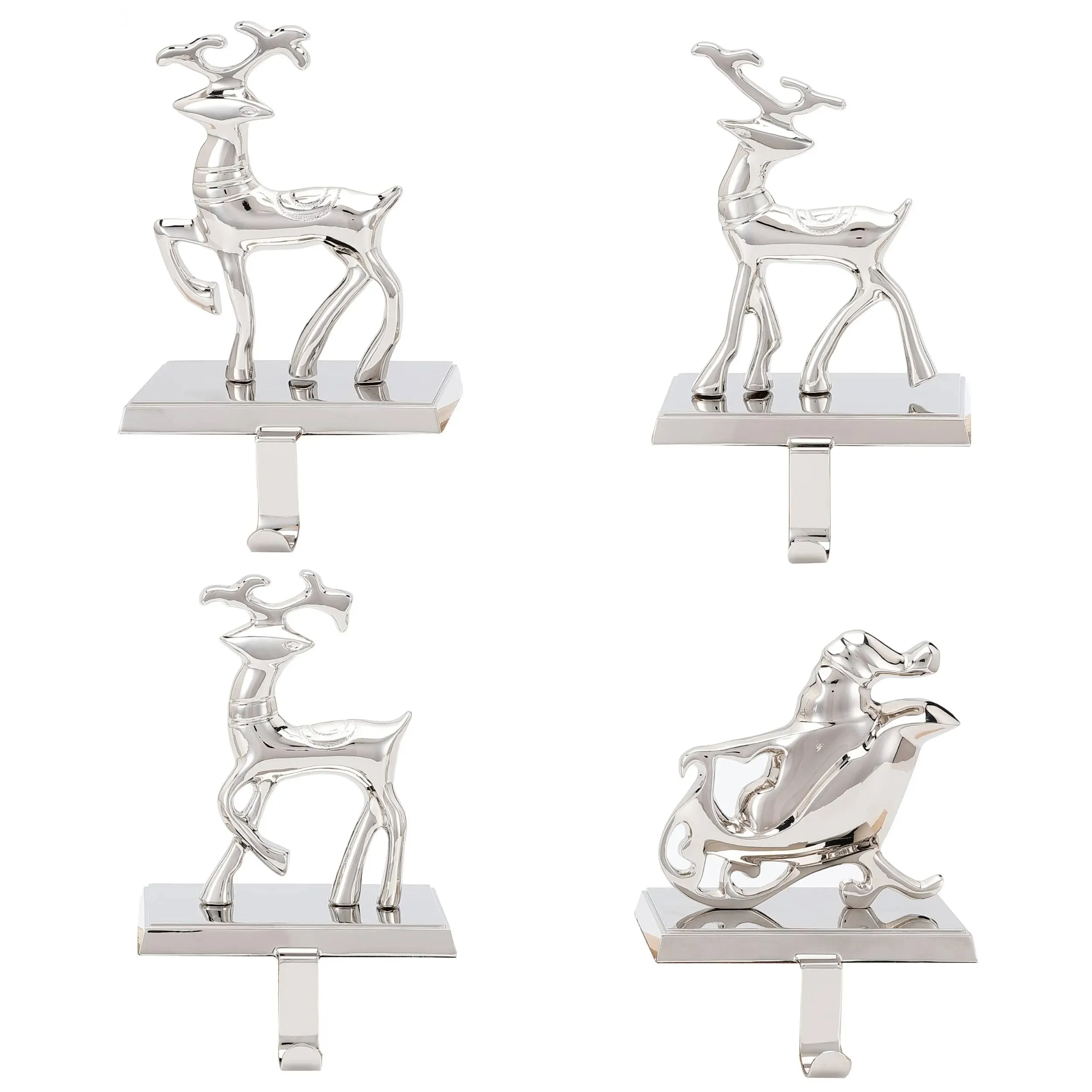 Birdrock Home Reindeer & Santa Claus Stocking Holder Set for Mantle - Set of 4 ...