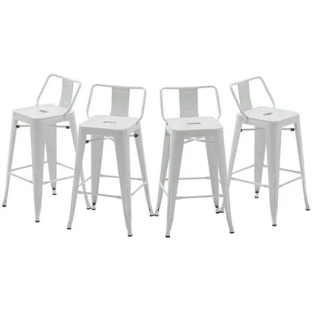 Andeworld 26 Low Back Metal Counter Stool Height Bar Stools [Set of 4] Barstools White