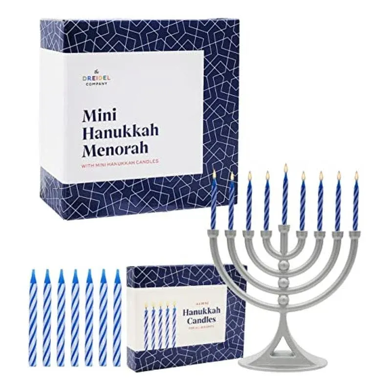 The Dreidel Company Classic Hanukkah Mini Menorah with Birthday Chanukah Candles ...