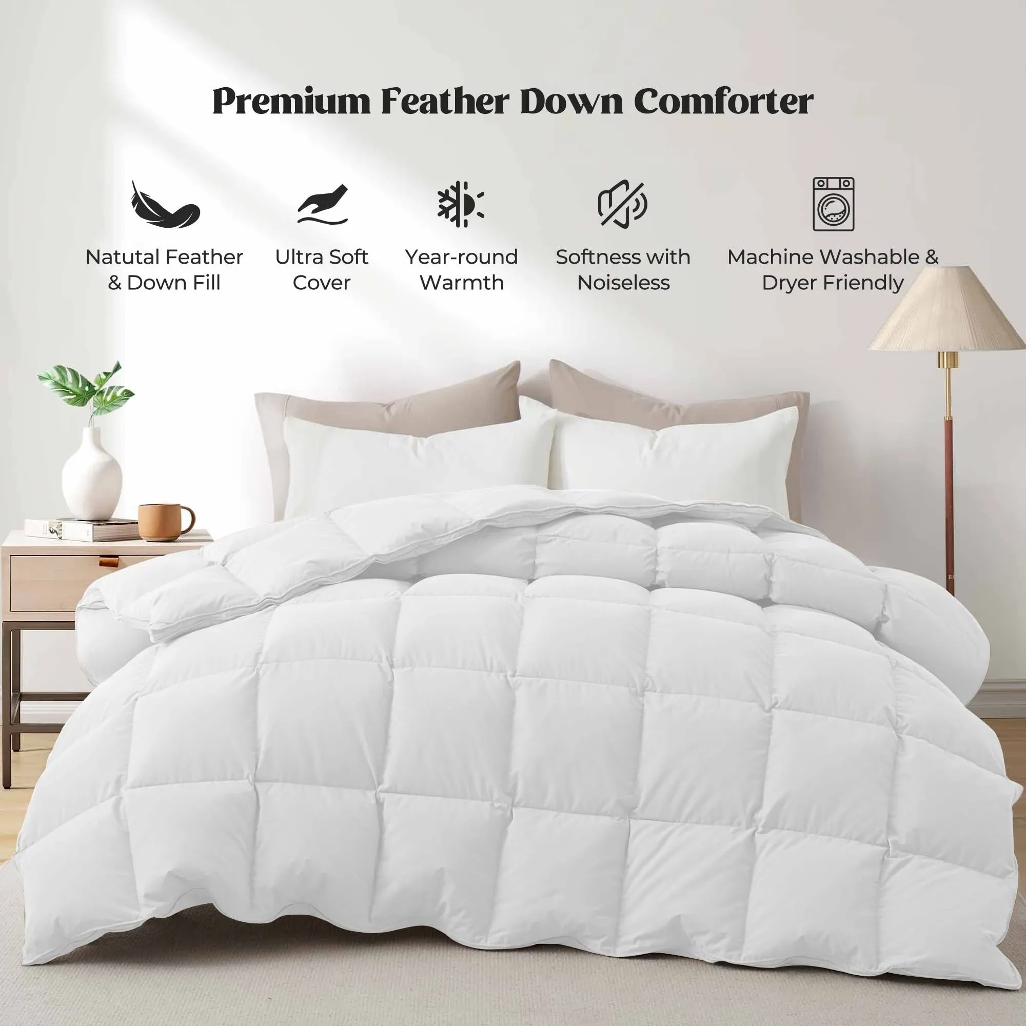 Joysoul Twin Size Down Comforter - All Season Ultra Soft Goose Down & Feather Fiber Fill, Luxury Hotel Dark Gray Duvet Insert with Corner Tabs (68" X 88")